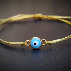 ΧΡΥΣΟ ΜΑΚΡΑΜΕ ΒΡΑΧΙΟΛΙ ΜΕ ΓΑΛΑΖΙΟ ΜΑΤΙ