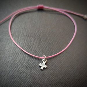 ΜΑΡΤΥΡΙΚΟ ΜΕ ΡΟΖ ΚΟΡΔΟΝΙ ΚΑΙ ΑΣΗΜΙ ΑΤΣΑΛΙΝΟ ΣΤΑΥΡΟ