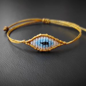 ΧΡΥΣΟ ΜΑΚΡΑΜΕ ΒΡΑΧΙΟΛΙ ΜΕ ΜΠΛΕ ΜΑΤΙ